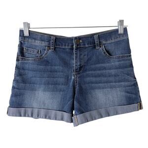 New York & Co Women’s Jean Shorts Sz 6 Blue Medium Wash Denim Cuffed Hem Stretch